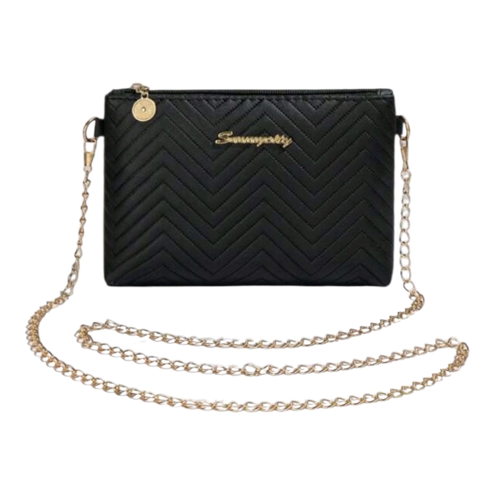 Chic Black Chevron Crossbody Bag with Gold Chain